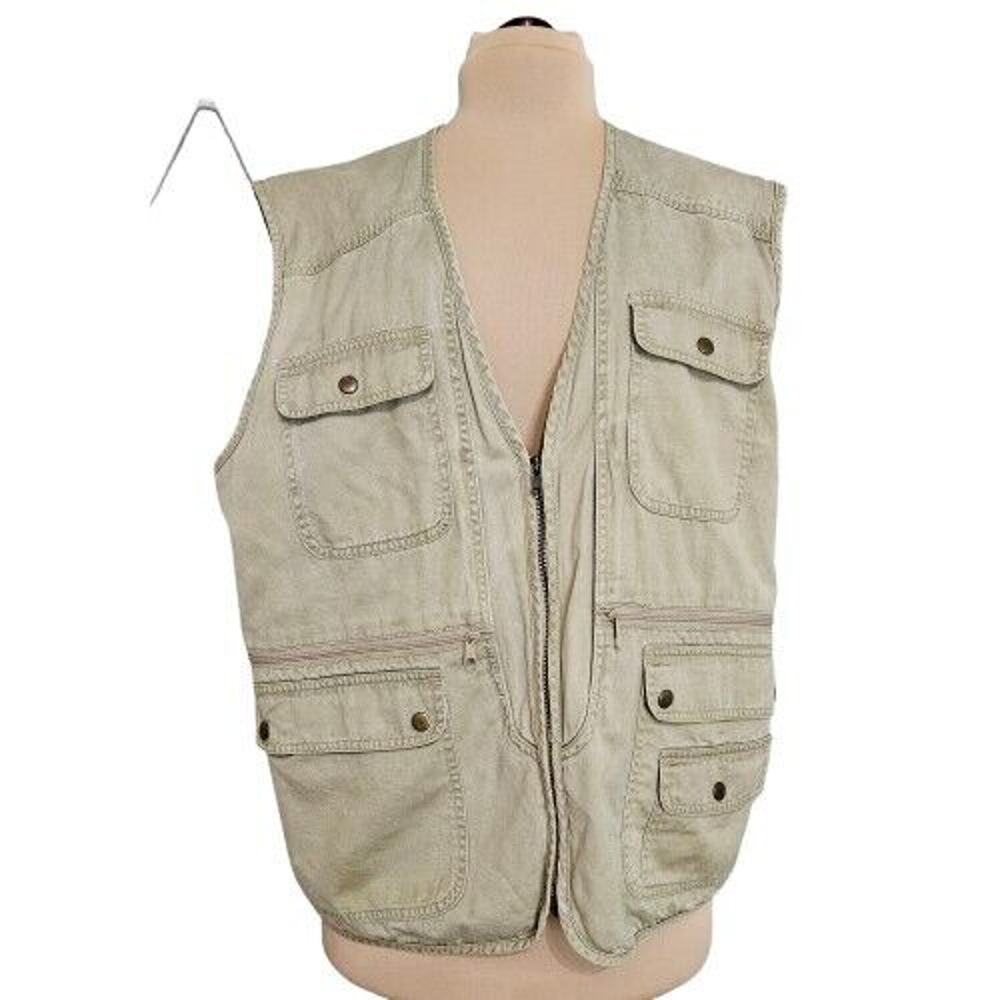 Hunter Vest‎ Jacket Mens 40 Beige Outdoors Utility Cargo Pockets Full Zip XL
